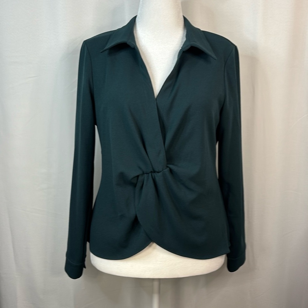 Calvin Klein Emerald Green V Neck Twist Front Blouse- NWT